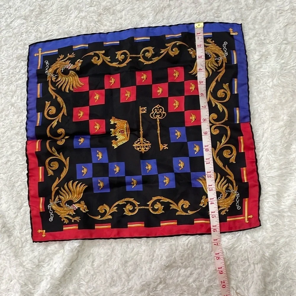 Black and Red Silk Scarf with Gold Accents